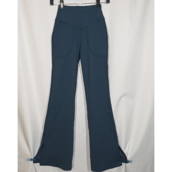 Halara Blue Crossover Waist Front Pocket Split Flare Leggings Size XS - Picture 5 of 11